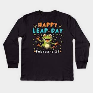 Happy Leap Day 2024 Funny Frog Lover FEB 29th Leap Year Kids Long Sleeve T-Shirt